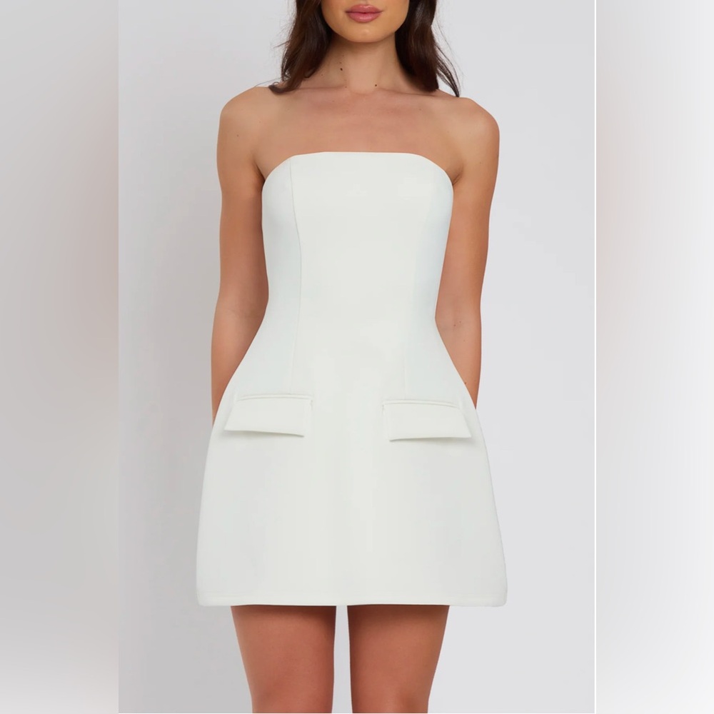 Shop LEAU SOLENE STRAPLESS POCKET MINI DRESS - WHITE